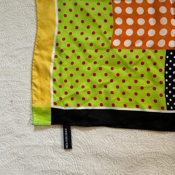 Jones New York silk scarf - bright colors and black w/ white polka dots - Picture 4 of 8